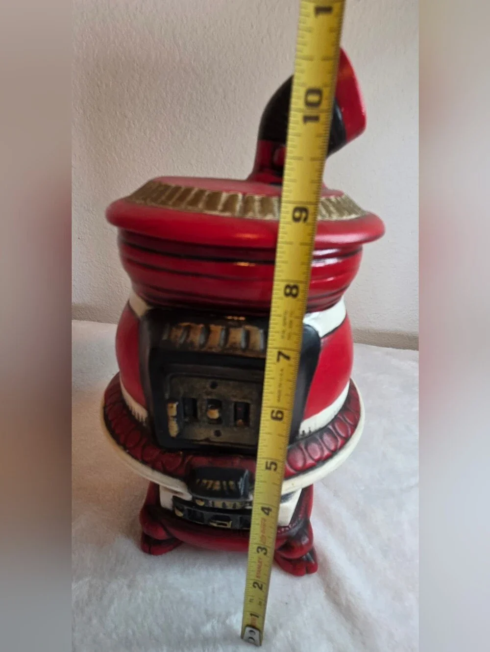 Vintage Hand-Painted Ceramic Pot Belly Stove Cookie Jar with Lid